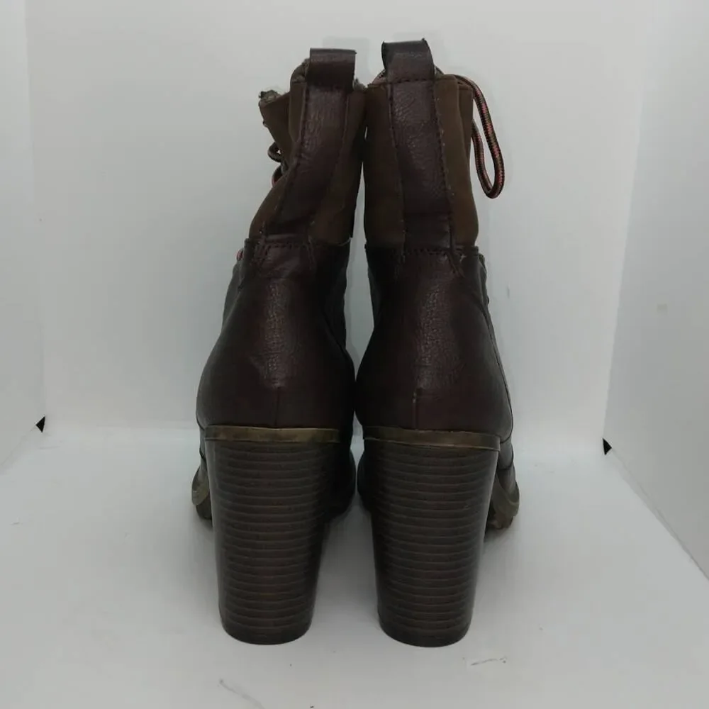 UNION BAY Womens Faux Brown Leather Combat Boots - Size: 9 1/2M